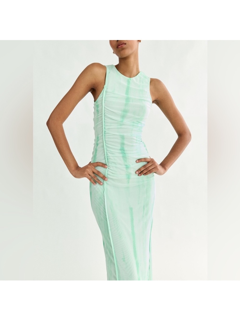 Zara Light Mint Green Sleeveless Midi Dress - Picture 2 of 7